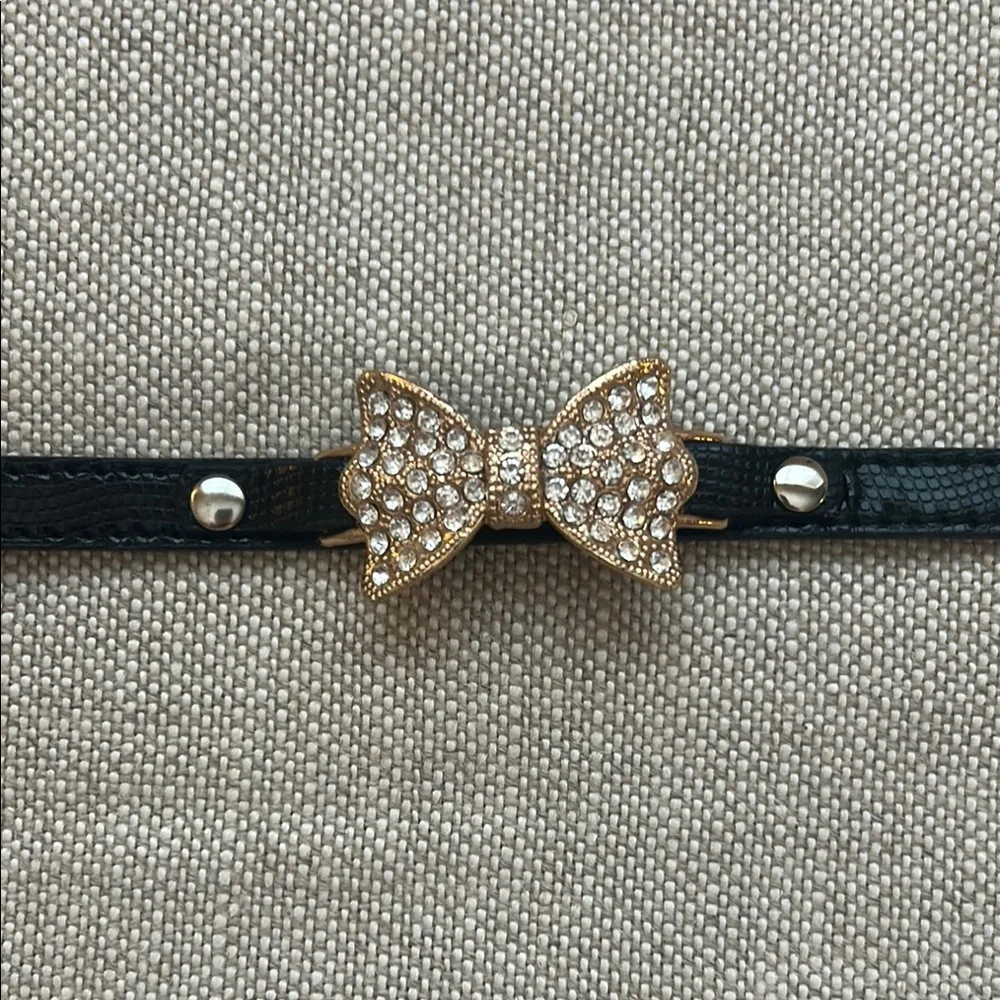 Black Leather pet collar with Gold Bow